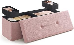 Fleece Storage Ottoman Bench 110cm Large – Pink