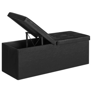 Storage Ottoman: Storage Ottoman Seat with Flipping Lid Leather Large - Black
