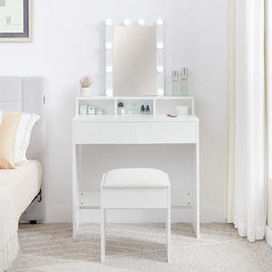 Ella Dressing Table with LED Lights & Stool – White