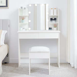 Dressing Tables: Ruby Dressing Table with LED Lights & Stool – White