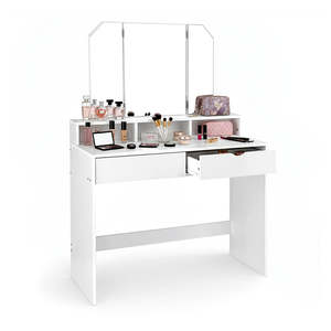 Dressing Table with Tri-Fold Mirror And Drawers