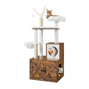 2-in-1 Cat Tree Tower 140cm with Litter Box Enclosure - Rustic Brown
