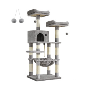 Cat Tower 143cm With Plush Perches - Light Grey