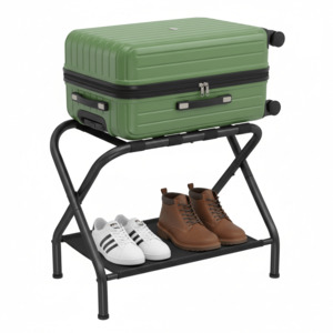 Luggage Rack With Fabric Storage Shelf - Black