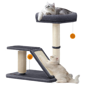 Gifts Under 50: Cat Tree Tower 63cm with Scratching Post & Bed – Dark Grey