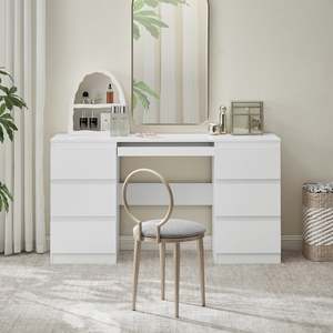 Office Desks: Nola Office Desk Dressing Table With 6 Drawers - White