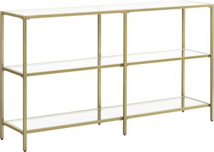 Console Table: Nyla Console Table Tempered Glass Storage Display Shelf - Gold