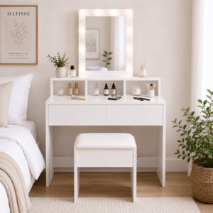 Dressing Tables: Ella Dressing Table with LED Lights & Stool – White