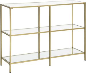 Nyla Console Table Tempered Glass Storage Display With 3 Shelves - Gold