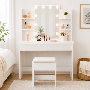 Dressing Tables: Ruby Dressing Table with LED Lights & Stool – White