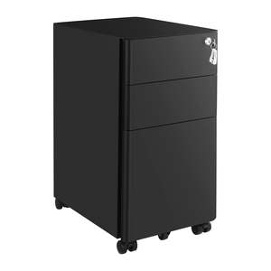 Home Office Cabinet: Office Cabinet with Wheels and Lock - Black