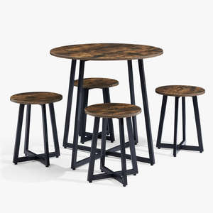 Industrial: Viera Round Dining Bar Table Set – Rustic Brown