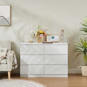 Contemporary: Nola 6 Drawers Wide Tallboy - White