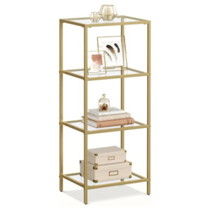 Nyla 4 Tier Glass Bookshelf Storage Shelf - Gold