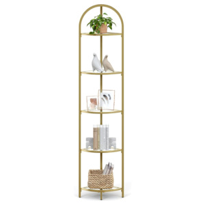 Nyla 5 Tier Glass Corner Shelf Stand - Gold