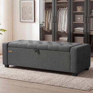 In Stock: Slate Gray Fabric Storage Ottoman Bench - 120L Capacity