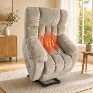 Pre Order: Electric Lifting 6-Point Vibration Heatable Upholstered Massage Recliner Armchair- Dark Brown
