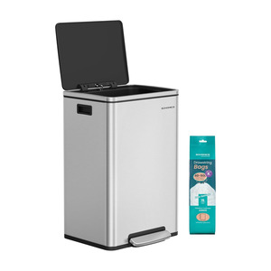 Large 50L Pedal Rubbish Bin with 15 Free Liners - Silver