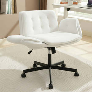 Pre Order: Cross-Legged Swivel Office Chair with Armrests – Cream White