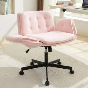 Cross-Legged Swivel Office Chair with Armrests – Pink
