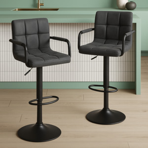 Adjustable Bar Stools with Armrests – Black (Set of 2)