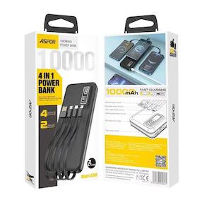 Powerbank: Aspor A300 Built in cable 10000mAh power bank 4 Cables