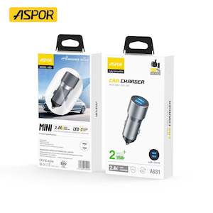 Car Charger: ASPOR IQ 2.4A 2 IN 1 COMBO With Type C Cable 2 USB Metal Car Charger A931