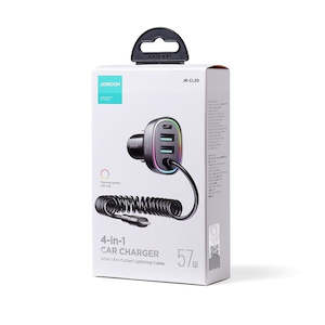 Car Charger: JOYROOM JR-CL20 57W 4-in-1 Car Charger with Coiled Lightning Cable