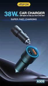 Car Charger: ASPOR A909 PD+QC 38W Fast Car Charger LED light