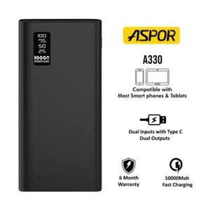 Powerbank: Aspor A330 LED digital display Power BankOriginal 10000mAh Capacity