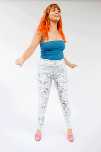Unisex Sequin Party Pants: WHITE SILVER SEQUIN PARTY PANTS