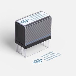 Self-Inking Stamp (your contact on it) 1.42 x 0.47 in - Sparkle White