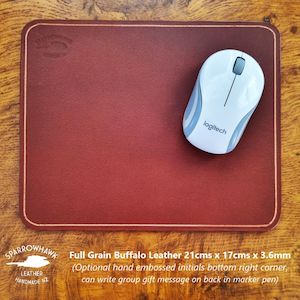 Desk Accessory: Buffalo Leather Mouse Mat 21cm x 17cm x 3.6mm -  Vegetable Tanned Whisky