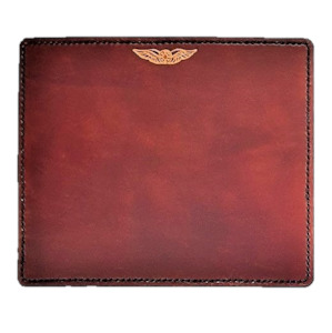 Mousepad: Pilot's Leather Mouse Pad - Hand Dyed - Hand Embossed Wings - Suede backing