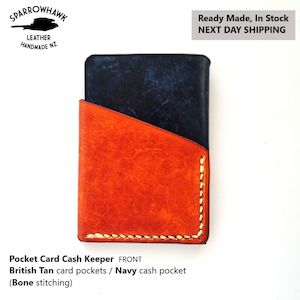 Credit Card Wallet: Pocket Card & Cash Keeper - British Tan & Navy - Next Day Shipping