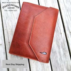 Journal Cover: Hawk Wrap Closure A5 Notebook Cover - Full Grain Whisky Calf Leather