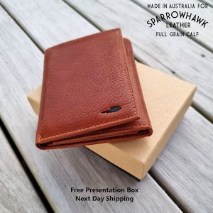 Mens Wallet: Hawk Compact Trifold Men's Wallet - Full Grain Whisky Calf Leather