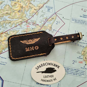 Pilot Logbook Cover: Pilots Leather Luggage Tag - Hand Dyed with Embossed Initials & Wings