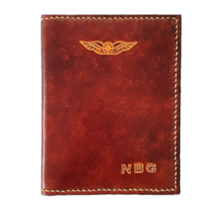 Pilot Logbook Covers: NZCAA Pilot Licence & Passport wallet - 1 colour - Embossed Wings & Initials