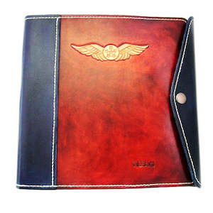 CASA Pilot Logbook Cover - wrap closure, 2 colour spine / front, carved wings /e&hellip;