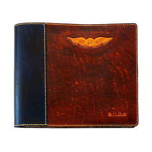 Nz Pilot Logbook Covers Accessories: NZCAA Pilot Logbook Cover - book closure, 2 colour spine / front, carved wings /embossed initials