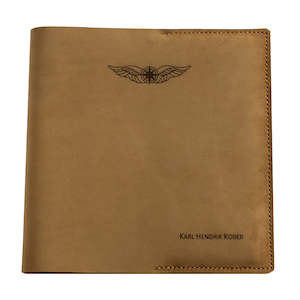 Nz Pilot Logbook Covers Accessories: NZCAA Pilot Logbook Cover - mocha nubuck, laser engraved wings & name