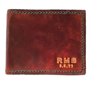 Personalised Leather Gifts: Anniversary Wallet - Hand Dyed- Hand Embossed Initials & Date