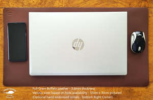 Buffalo Leather Desk Pad 3.6mm - Walnut Brown- Optional Embossed initials - various sizes
