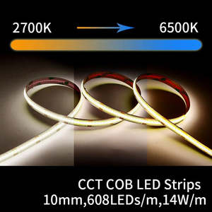 Led Strip Lights: 24v LED Strip, CCT 2700k-6500k, COB 608 LEDs/m, 10mm (5m strip)