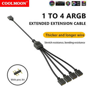 Pc Gamer Gear: ARGB 1 to 4 splitter 5V 3-Pin - Motherboard Extension Cable
