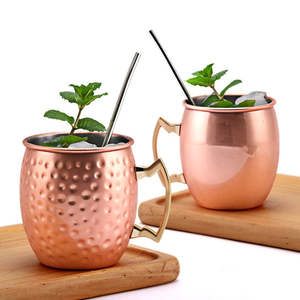 Bar: 550ml Moscow Mule Mug Stainless Steel Hammered Copper Plated Beer / Coffee Cup
