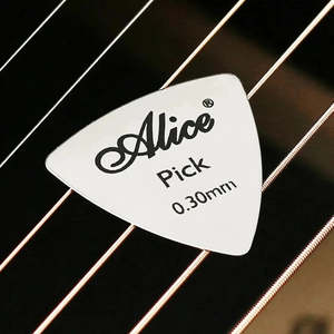 Home 1: Alice 5Pcs Metal Guitar Pick 0.3mm Thin Durable Silver Color Professional Bass Ukelele Guitar