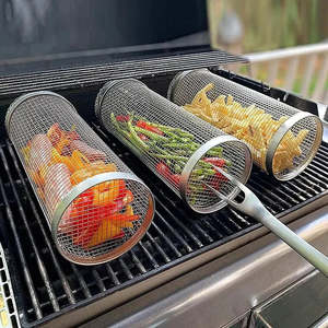 Bbq: BBQ Basket Stainless Steel Rolling Grilling Basket