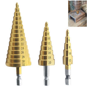 Tools: 3pcs HSS Titanium Coated Step Drill Bit 4-12 4-20 4-32 Drilling Power Tools Metal High Speed Steel Wood Hole Cutter Cone Drill